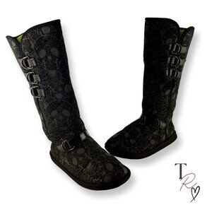 Iron Fist Skull Gothcore Tall Slipper Boots Fleece Lined Black Gray Size 10